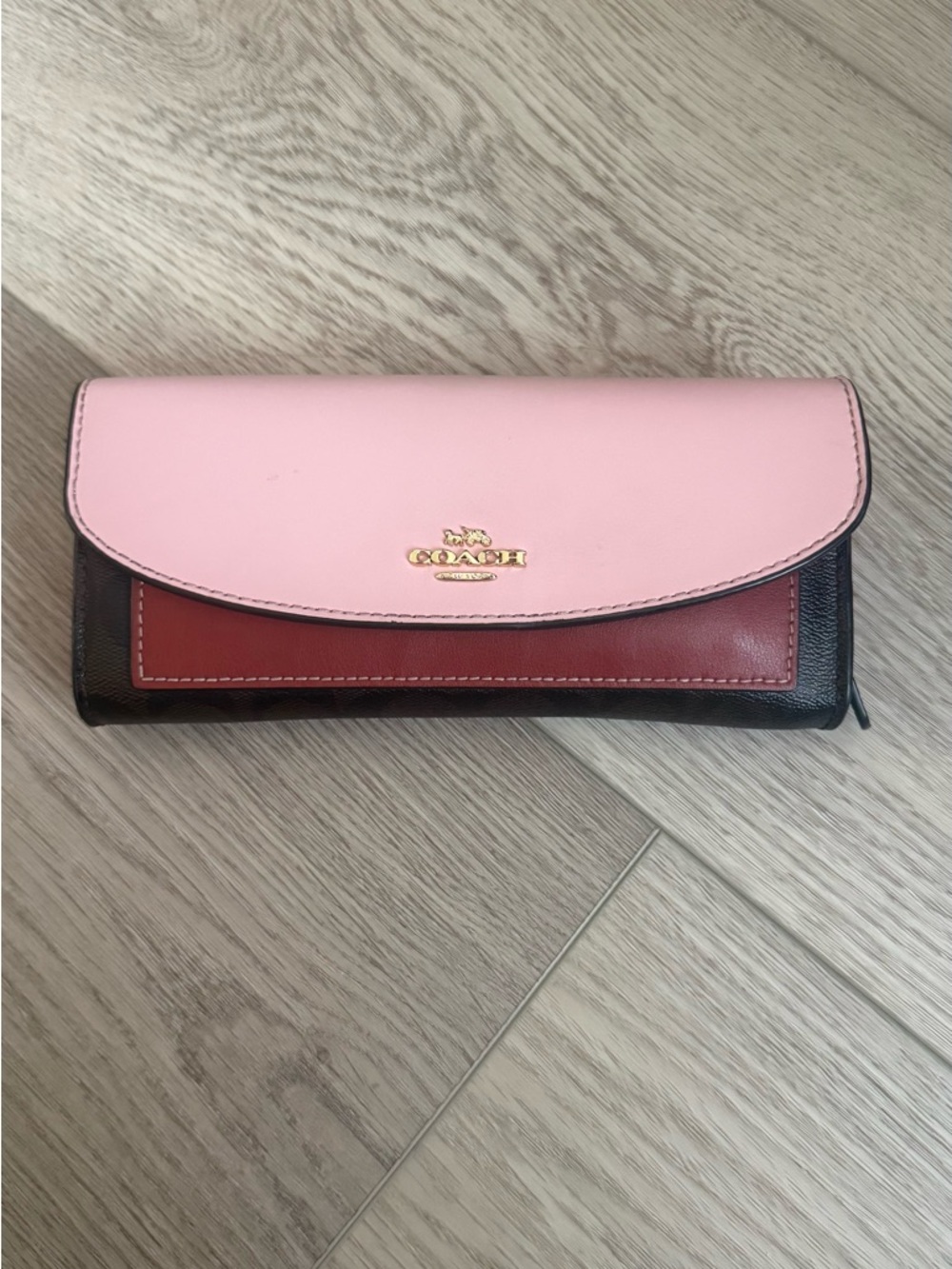 Coach Pink, Red & Black Colorblock Continental Wallet